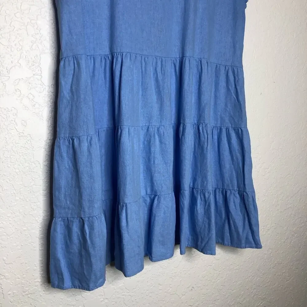 Adyson Parker blue ruffle trim tiered linen blend dress size Large